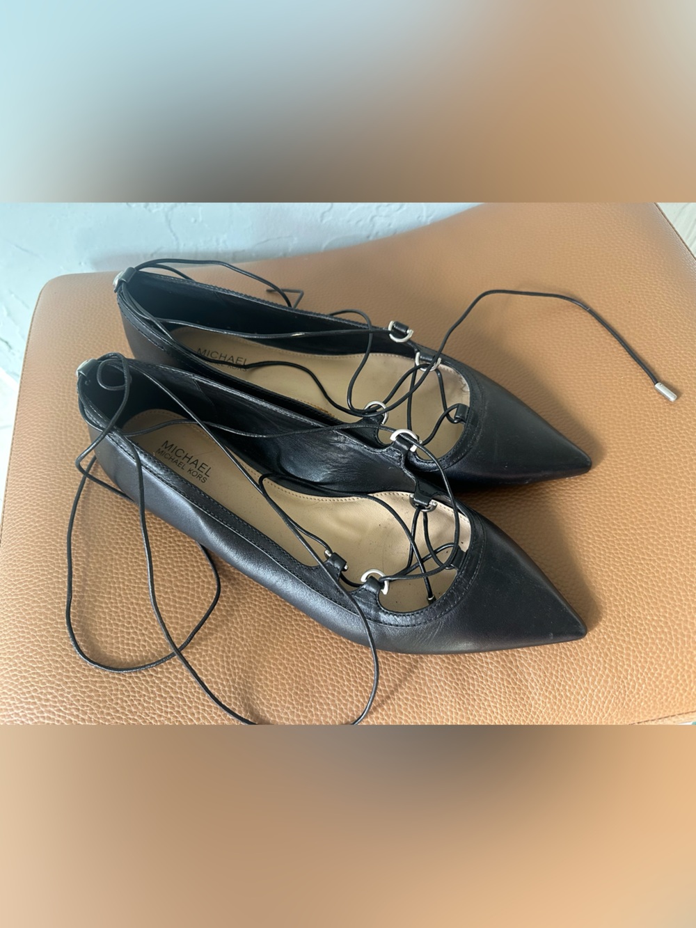 MICHAEL Michael Kors Black Pointed Lace-Up Ballet Flats